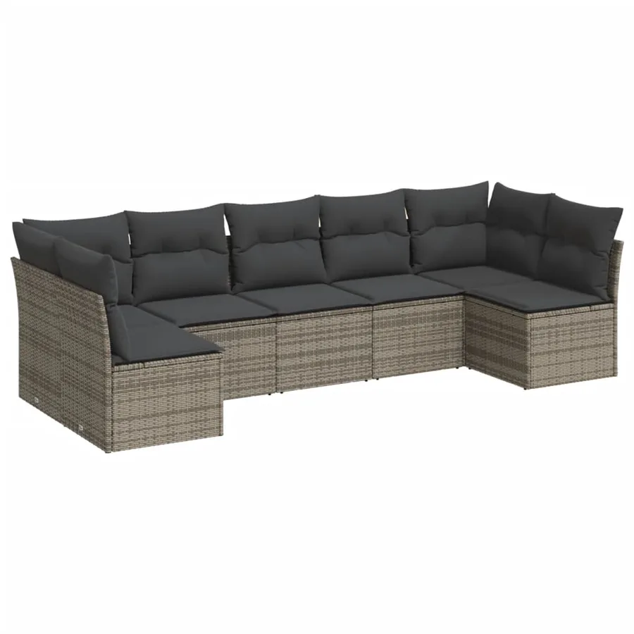 Salon de jardin avec coussins 7 pcs gris résine tressée - 2