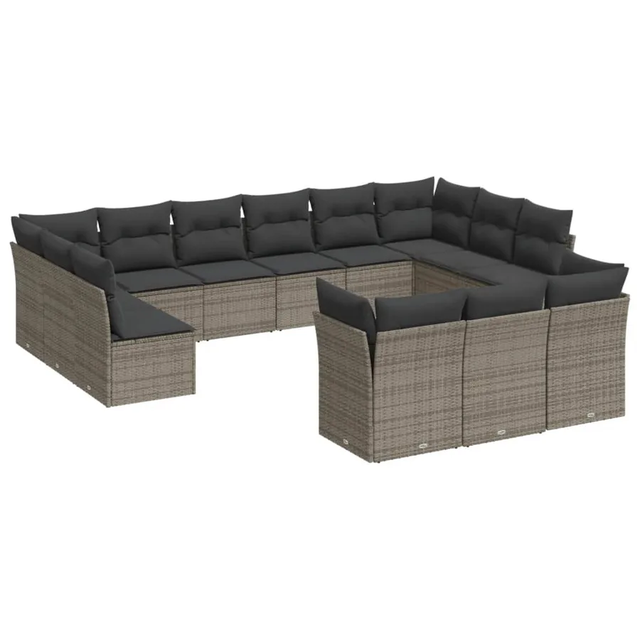Salon de jardin avec coussins 13 pcs gris résine tressée - 2