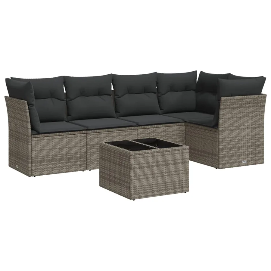 Salon de jardin 6 pcs avec coussins gris résine tressée - 2