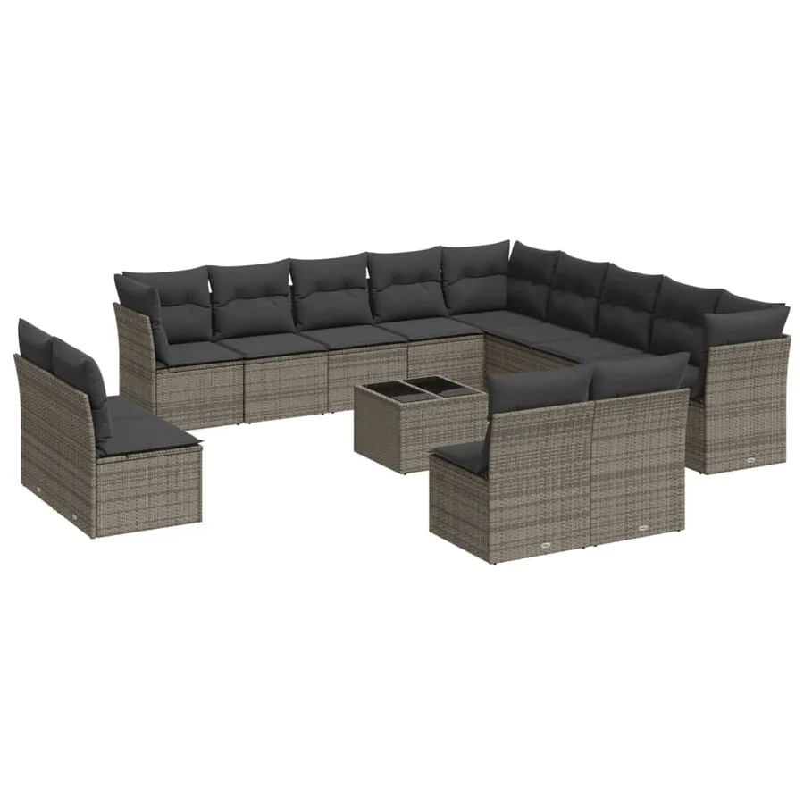 Salon de jardin avec coussins 14 pcs gris résine tressée - 2