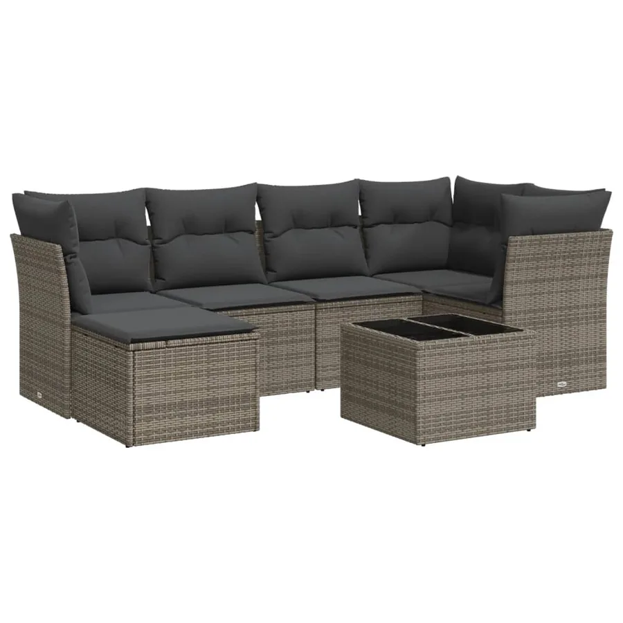 Salon de jardin avec coussins 7 pcs gris résine tressée - 2