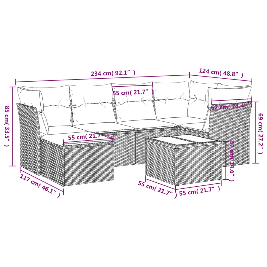 Salon de jardin avec coussins 7 pcs gris résine tressée - 3