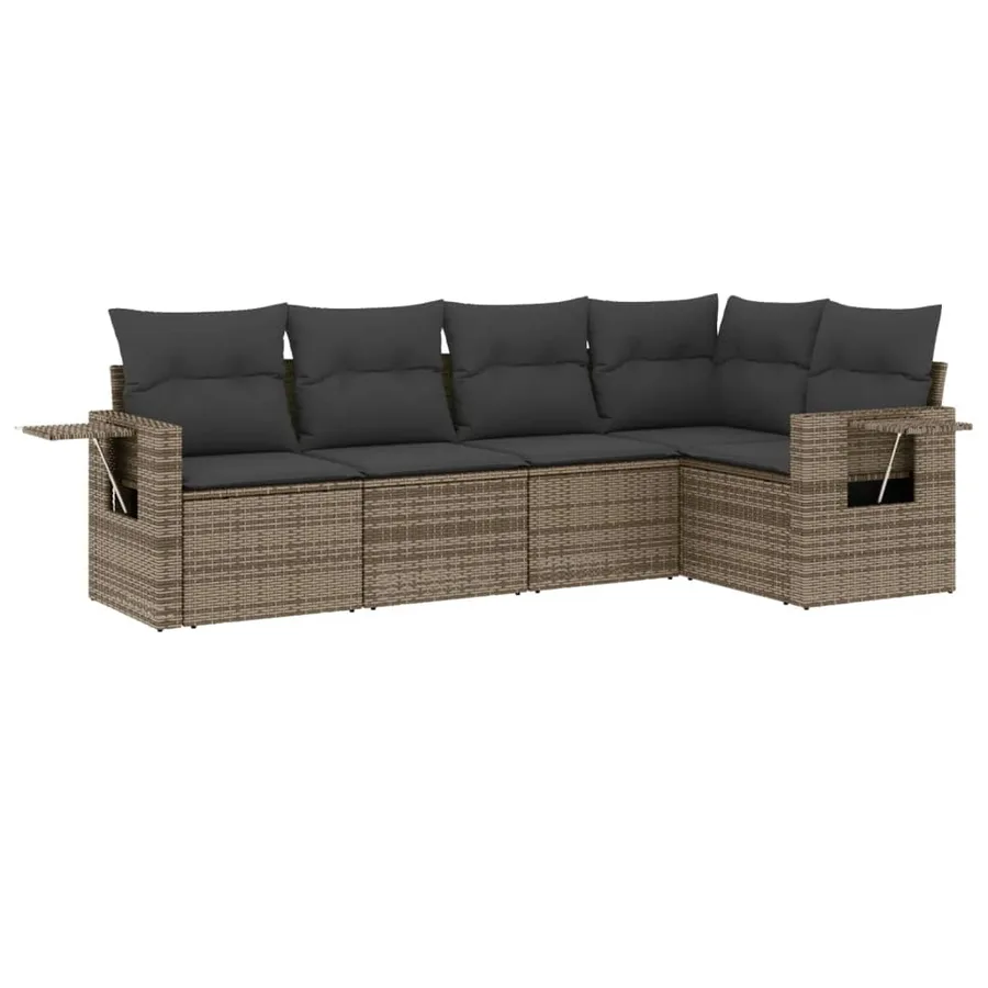 Salon de jardin 5 pcs avec coussins gris résine tressée - 2