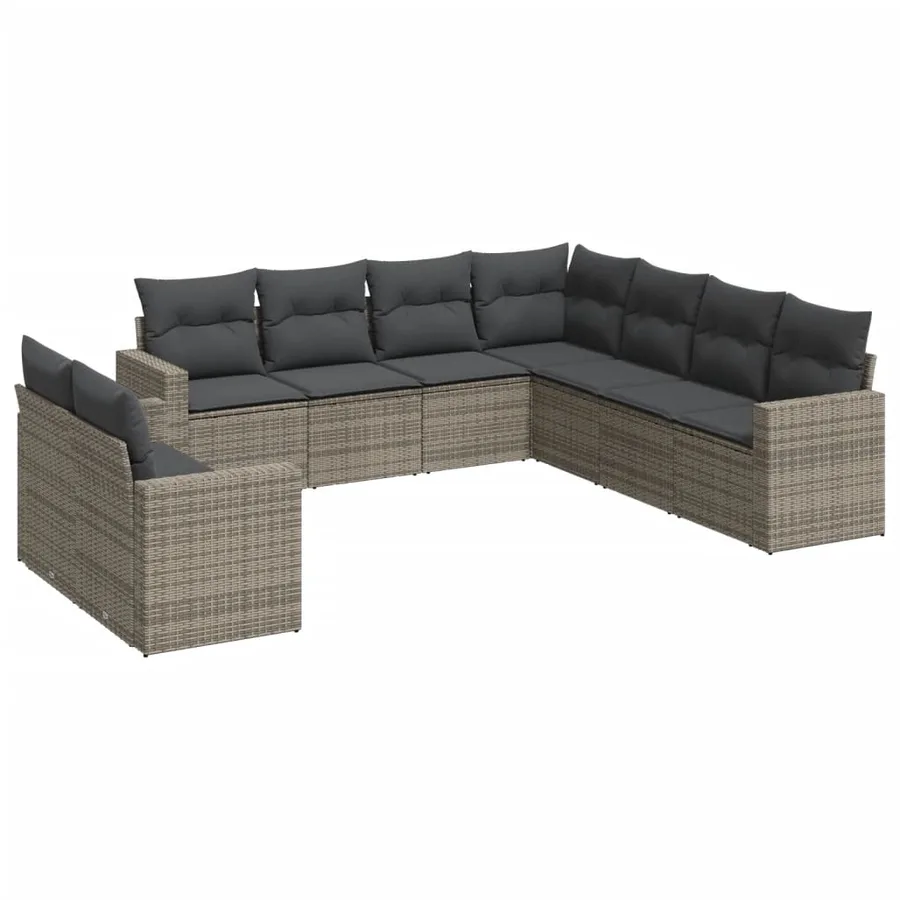 Salon de jardin 9 pcs avec coussins gris résine tressée - 2