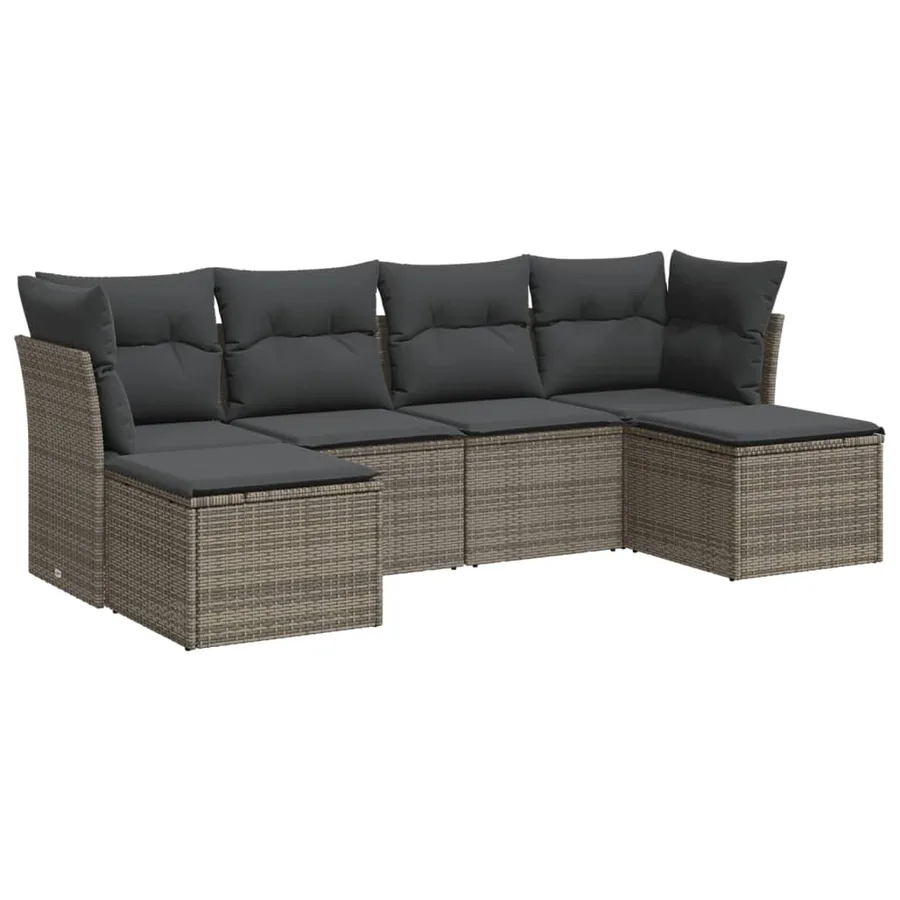Salon de jardin 6 pcs avec coussins gris résine tressée - 2