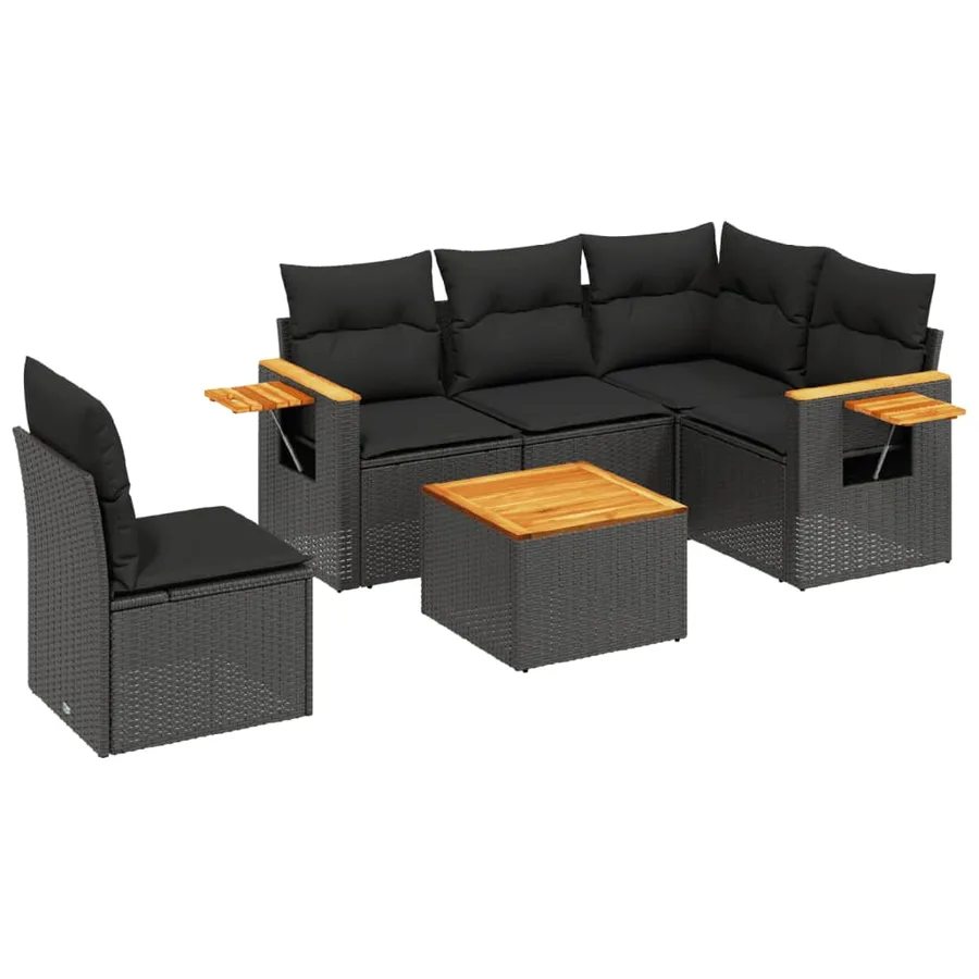 Salon de jardin 6 pcs avec coussins noir résine tressée - 2