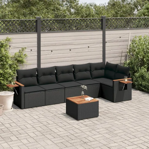 Salon de jardin 7 pcs avec coussins noir résine tressée 62 x 62 x 69 cm - 61,0 kg