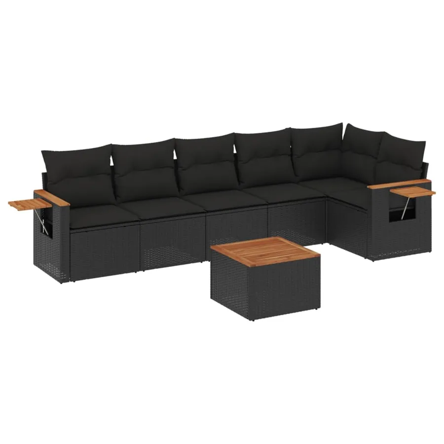Salon de jardin 7 pcs avec coussins noir résine tressée 62 x 62 x 69 cm - 61,0 kg - 2