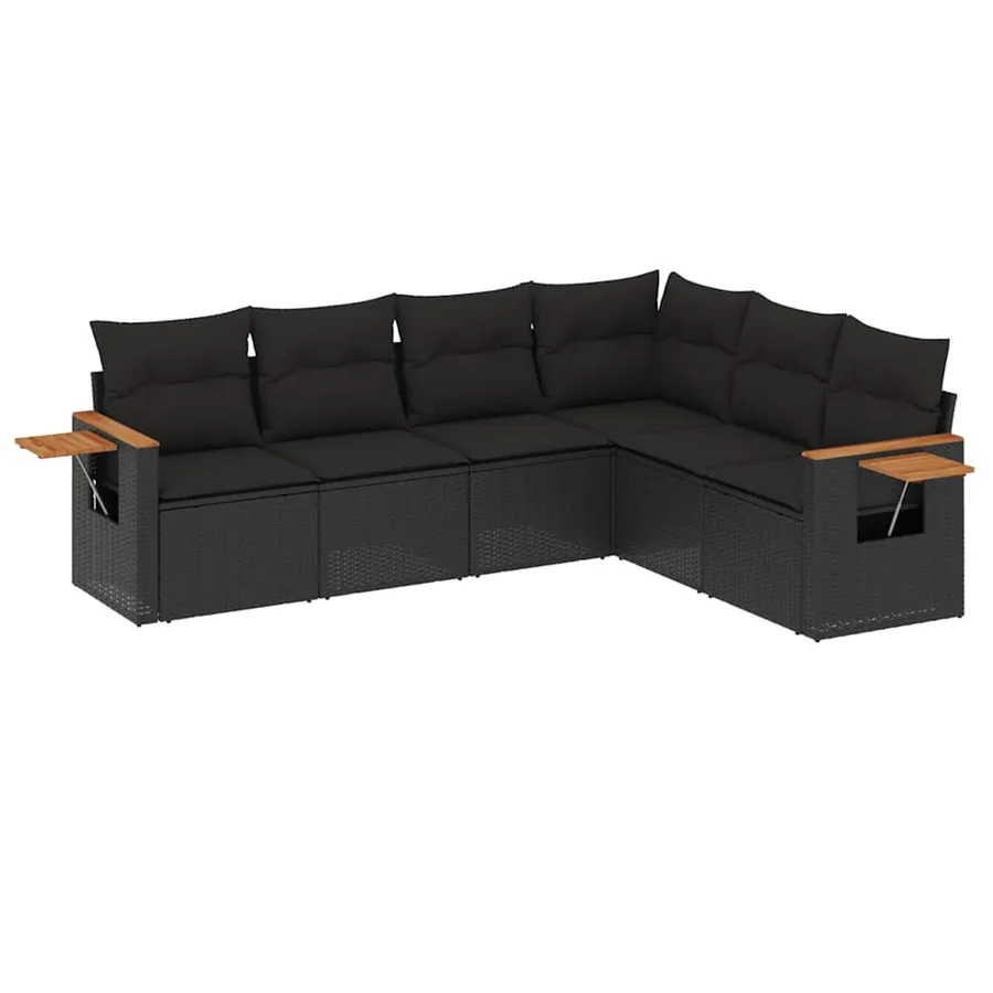 Salon de jardin 6 pcs avec coussins noir résine tressée - 2