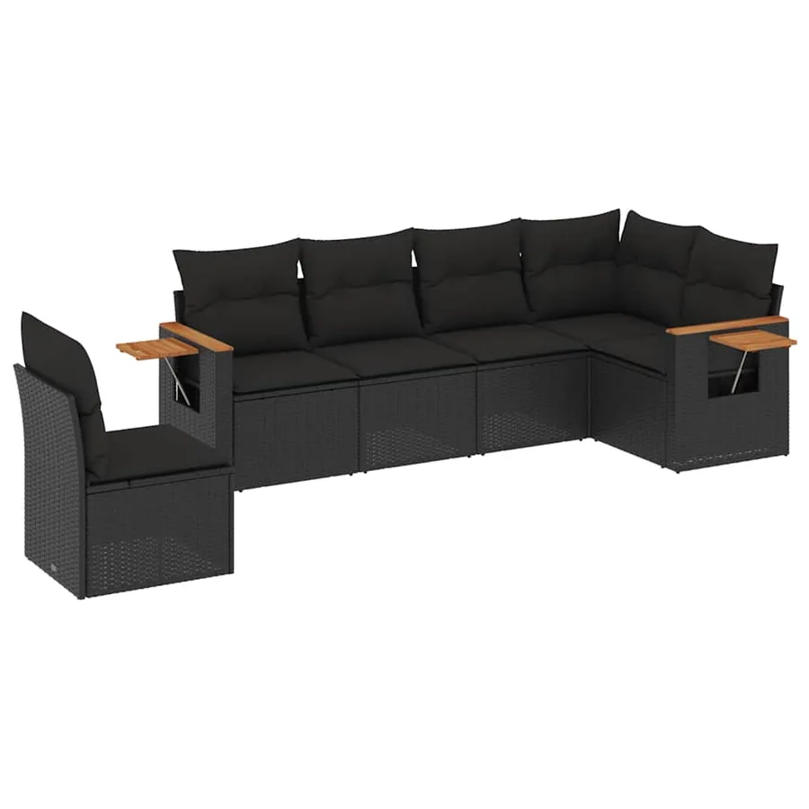 Salon de jardin 6 pcs avec coussins noir résine tressée - 2