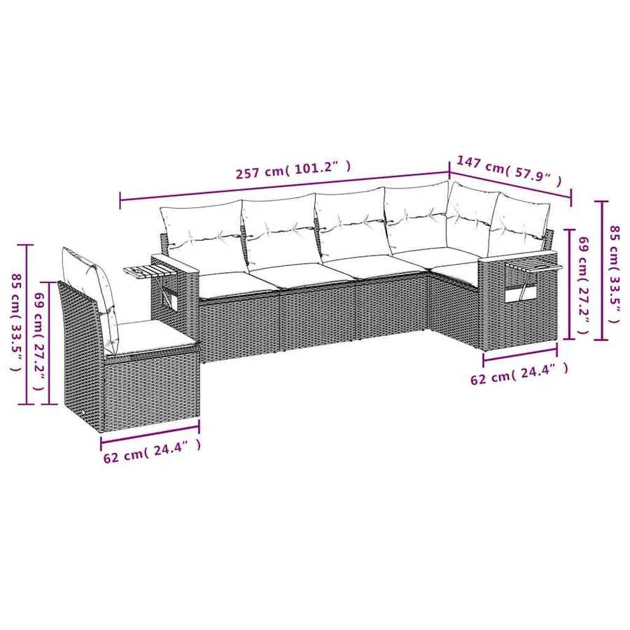 Salon de jardin 6 pcs avec coussins noir résine tressée - 3