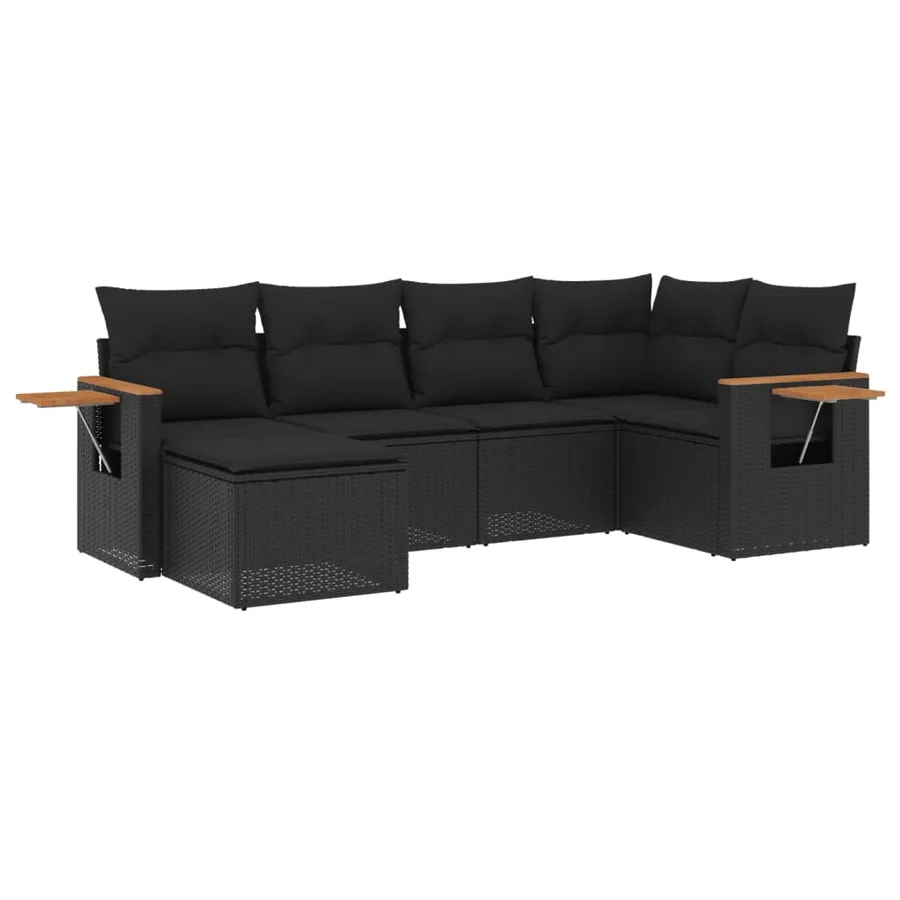 Salon de jardin 6 pcs avec coussins noir résine tressée - 2