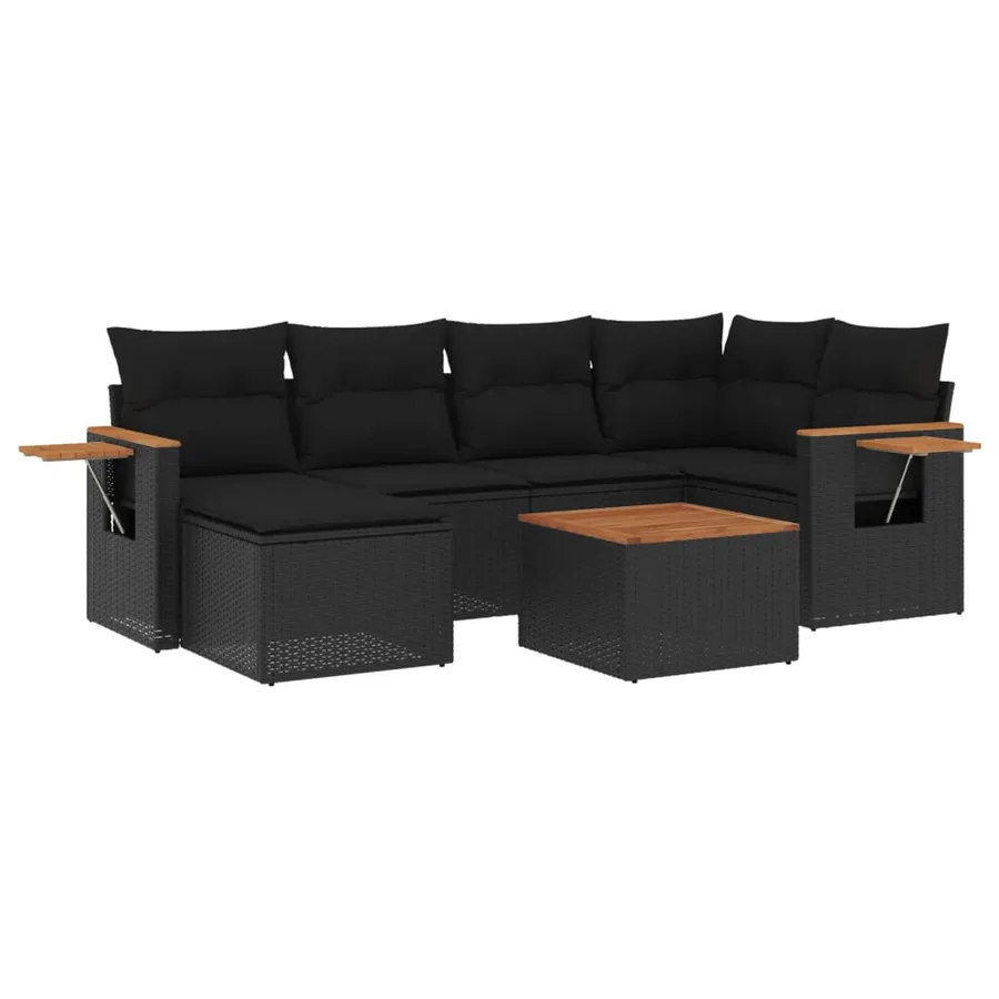 Salon de jardin 7 pcs avec coussins noir résine tressée 62 x 62 x 69 cm - 59,4 kg - 2