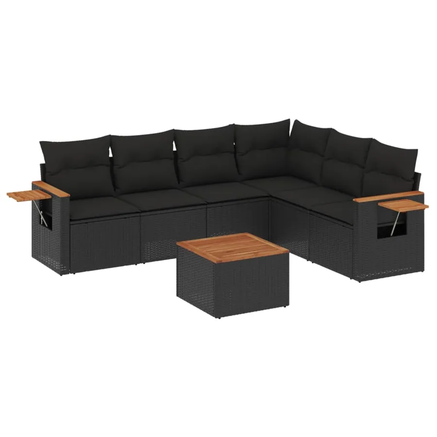 Salon de jardin 7 pcs avec coussins noir résine tressée 62 x 62 x 69 cm - 61,0 kg - 2