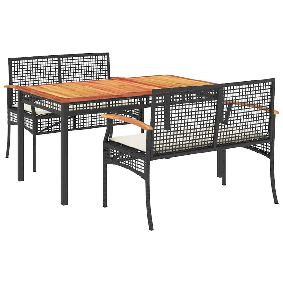 Ensemble à manger de jardin avec coussins 3 pcs Noir - 2