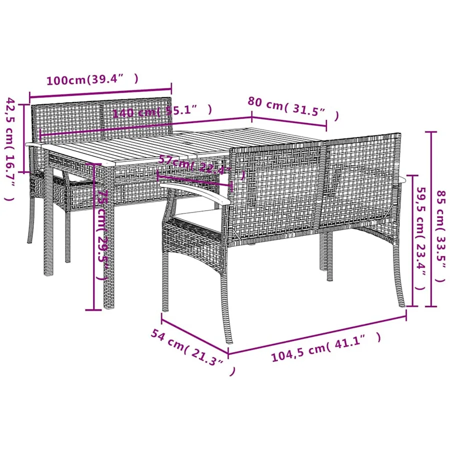 Ensemble à manger de jardin avec coussins 3 pcs Noir - 6