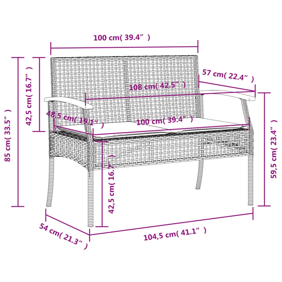 Ensemble à manger de jardin avec coussins 3 pcs Noir - 9
