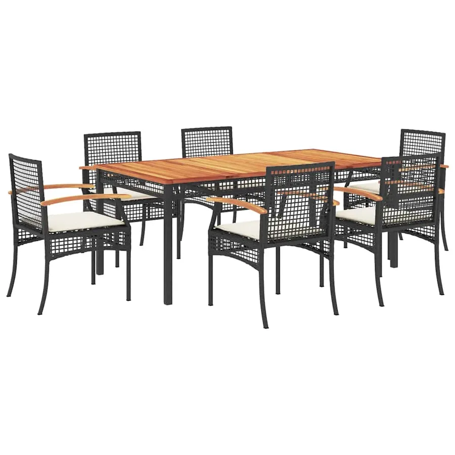 Ensemble à manger de jardin coussins 7pcs Noir Résine tressée - 2