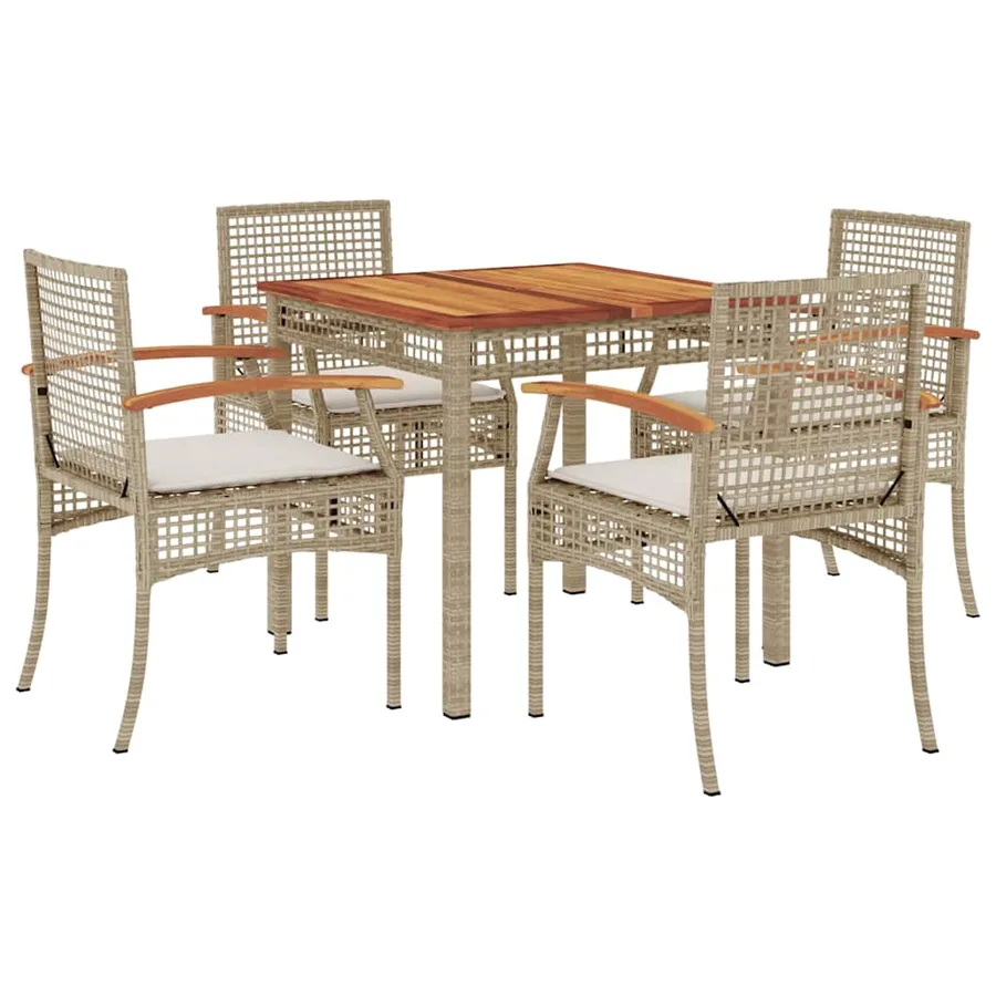Ensemble à manger de jardin avec coussins 5pcs Beige poly rotin - 2