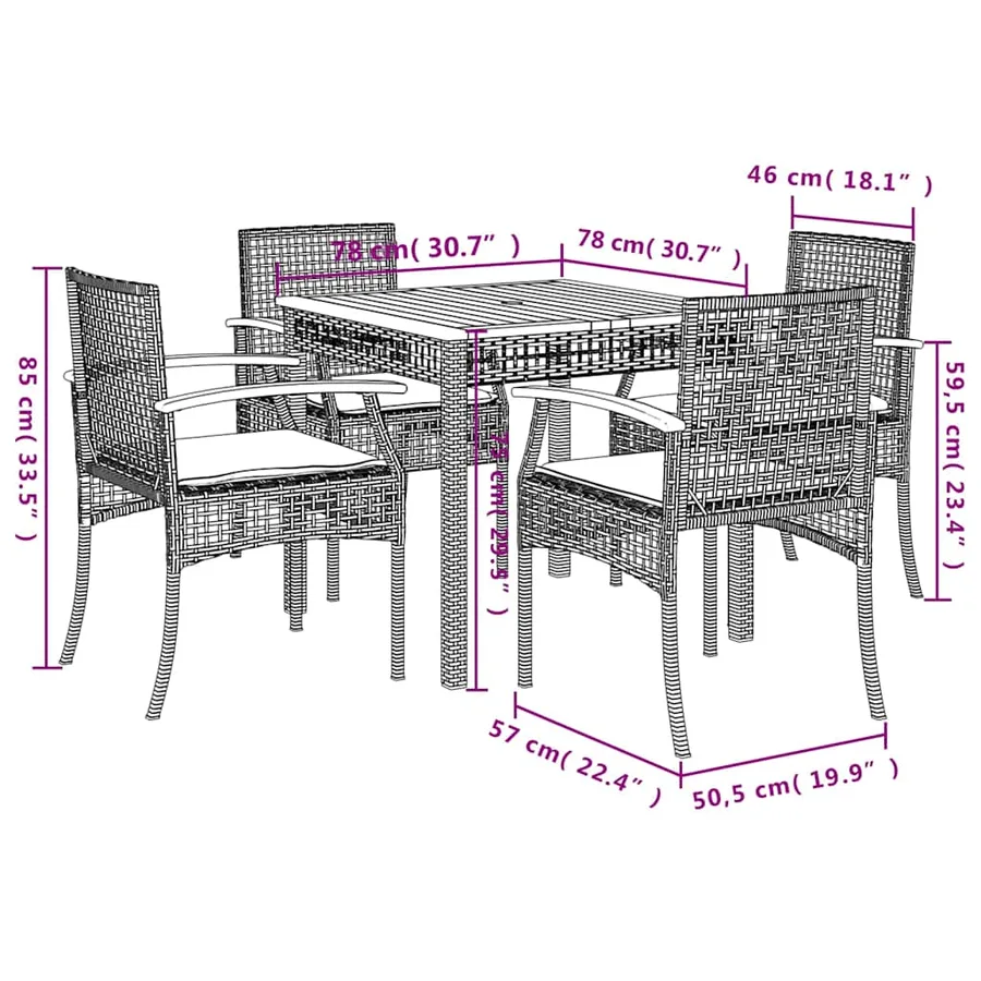 Ensemble à manger de jardin avec coussins 5pcs Beige poly rotin - 8