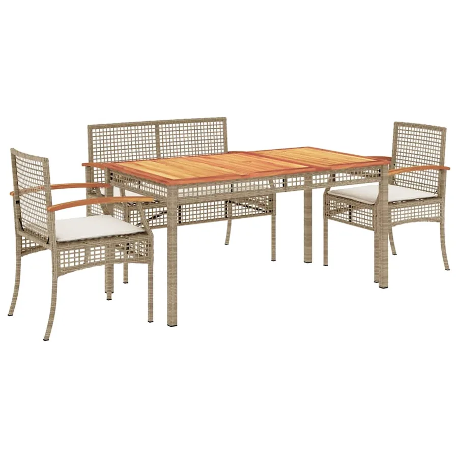 Ensemble à manger de jardin coussins 4 pcs beige résine tressée - 2