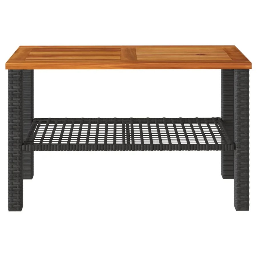 Table de jardin noir 70x38x42 cm résine tressée et bois acacia - 4
