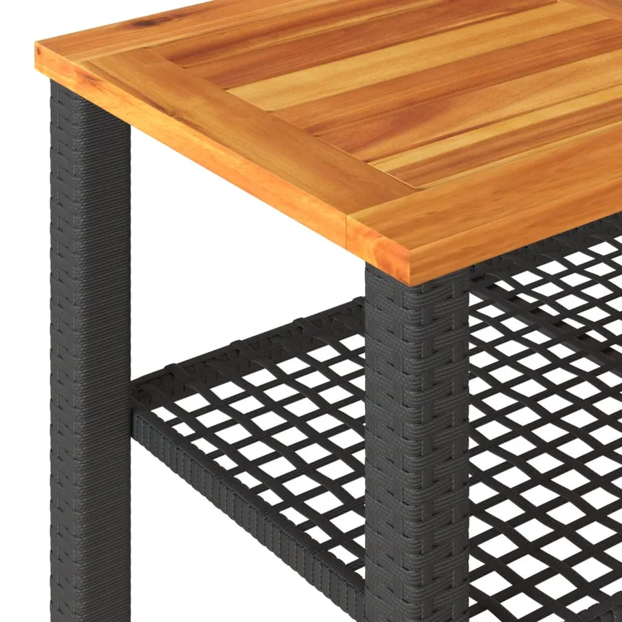 Table de jardin noir 70x38x42 cm résine tressée et bois acacia - 7