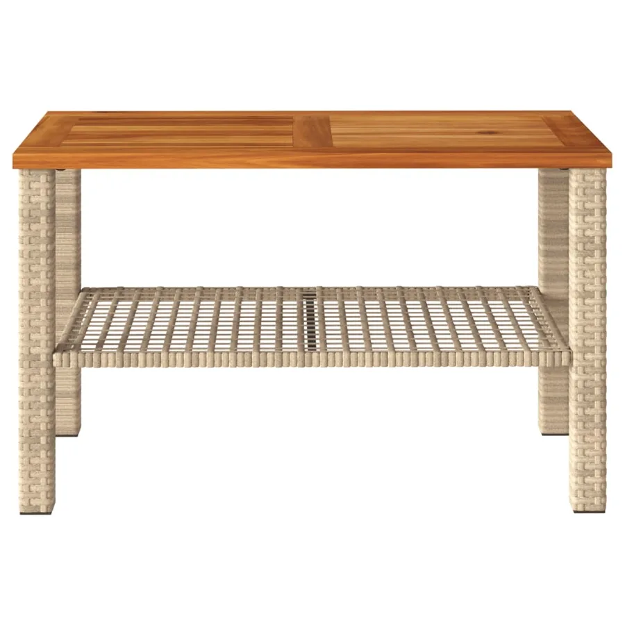 Table de jardin beige 70x38x42 cm résine tressée et bois acacia - 4
