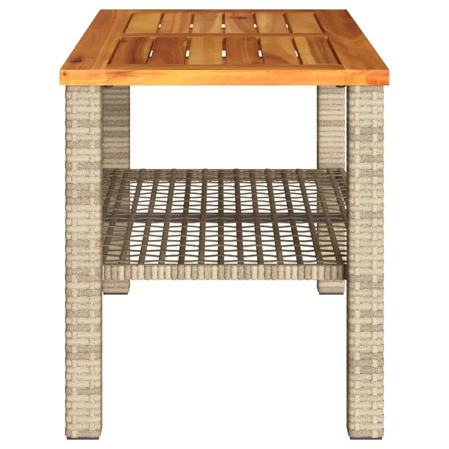 Table de jardin beige 70x38x42 cm résine tressée et bois acacia - 5