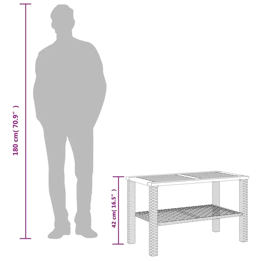 Table de jardin beige 70x38x42 cm résine tressée et bois acacia - 9