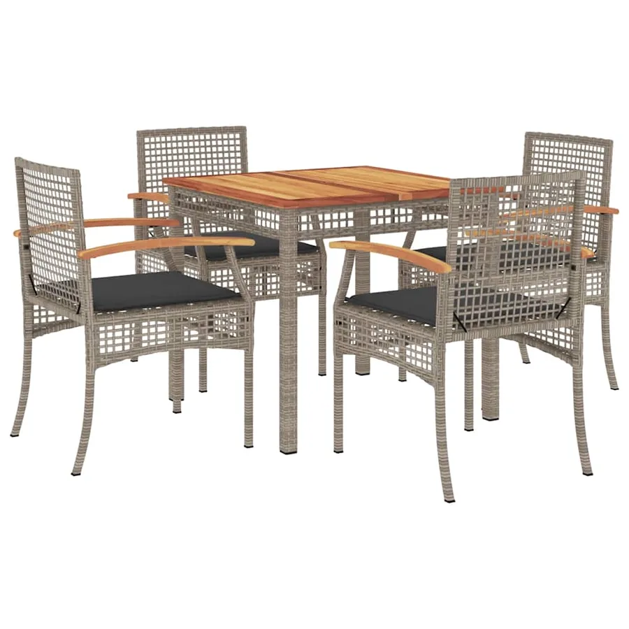 Ensemble à manger de jardin 5 pcs coussins gris résine tressée - 2