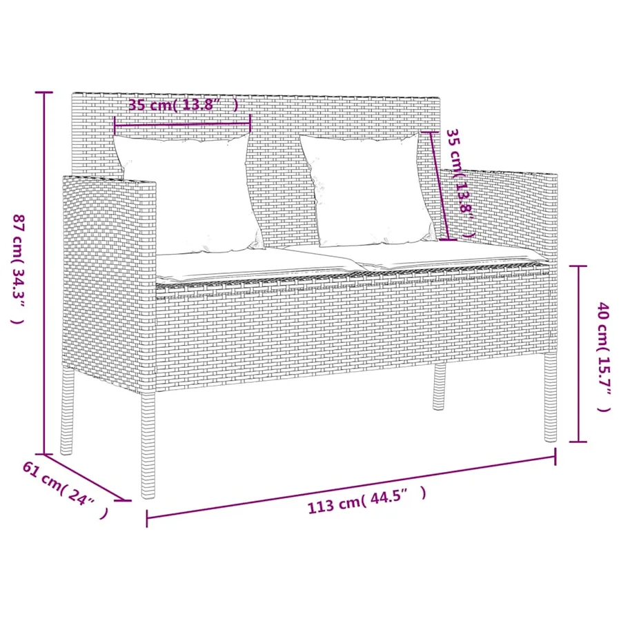 Banc de jardin avec coussins gris clair résine tressée - 12