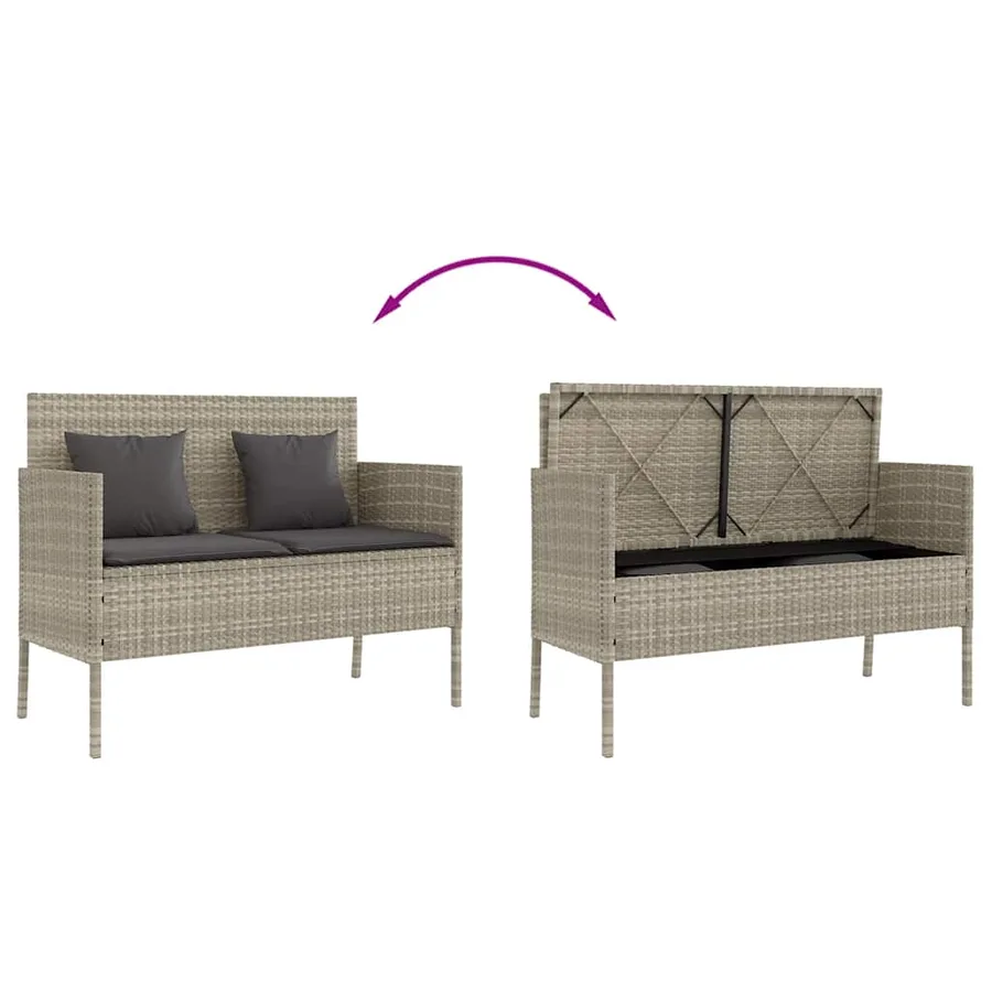 Banc de jardin avec coussins gris clair résine tressée - 7