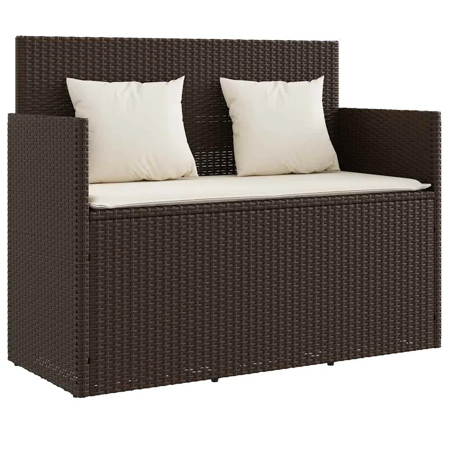 Banc de jardin avec coussins marron résine tressée - 2
