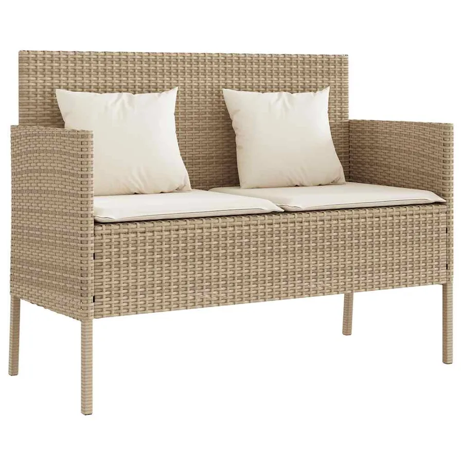 Banc de jardin avec coussins beige résine tressée - 2