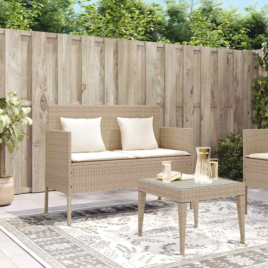 Banc de jardin avec coussins beige résine tressée - 3