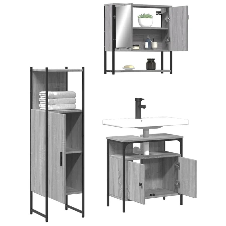 Ensemble de meubles de salle de bain 3 pcs Sonoma gris - 4