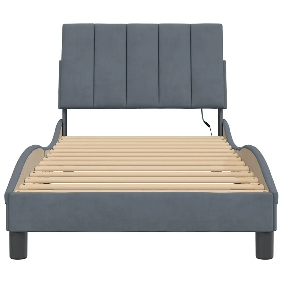 Cadre de lit avec LED sans matelas Hanko gris foncé 90x190 cm velours - 6