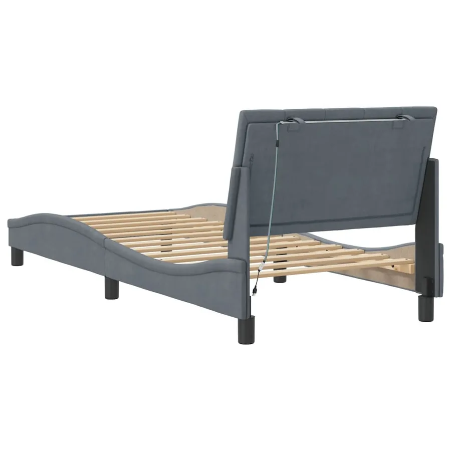 Cadre de lit avec LED sans matelas Hanko gris foncé 90x190 cm velours - 8