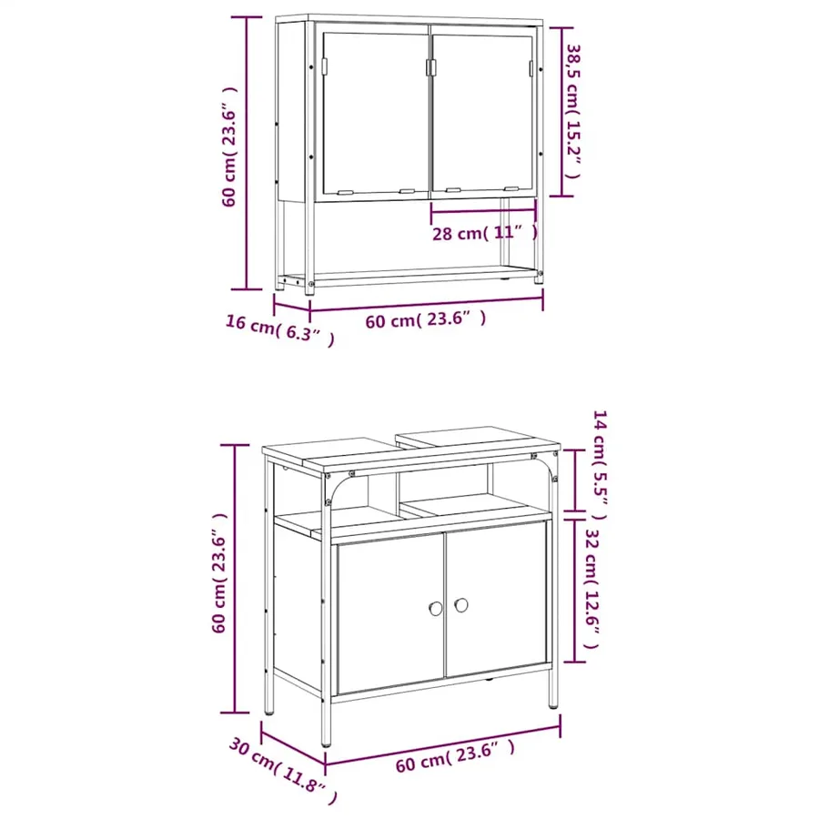 Ensemble de meubles de salle de bain 2 pcs Sonoma gris - 12