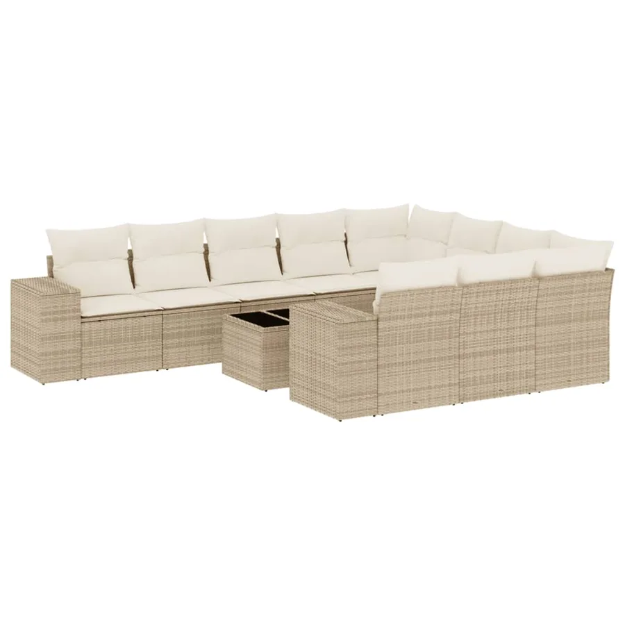Salon de jardin 11 pcs avec coussins beige résine tressée - 2
