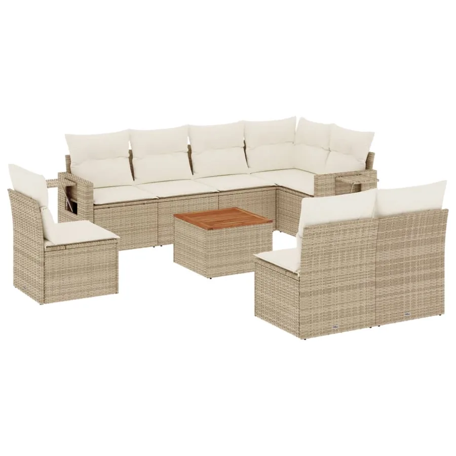 Salon de jardin avec coussins 9 pcs beige résine tressée - 2