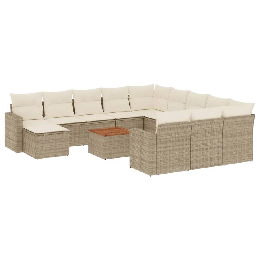 Salon de jardin avec coussins 13 pcs beige résine tressée - 2