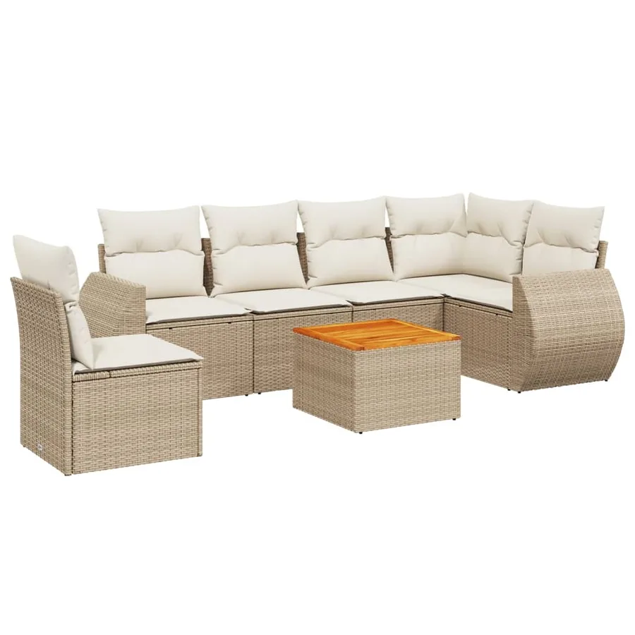 Salon de jardin avec coussins 7 pcs beige résine tressée - 2