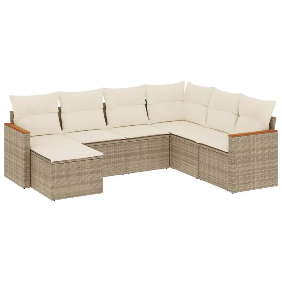 Salon de jardin avec coussins 7 pcs beige résine tressée - 2