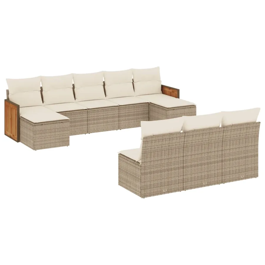 Salon de jardin avec coussins 10 pcs beige résine tressée - 2