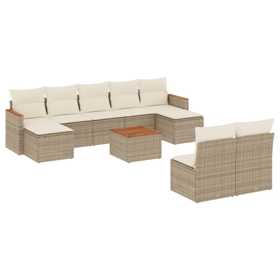 Salon de jardin avec coussins 10 pcs beige résine tressée - 2