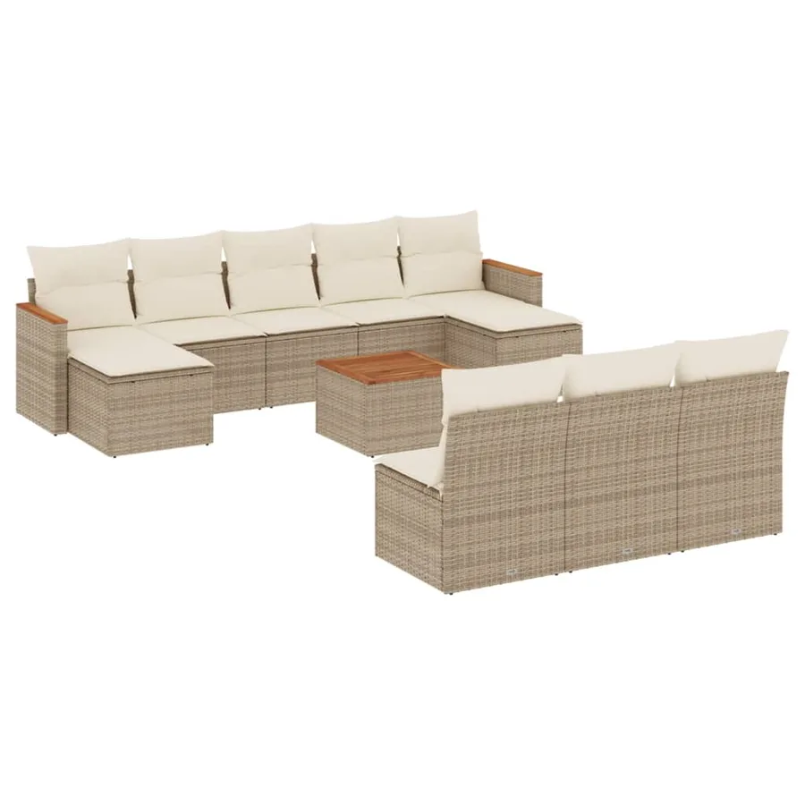 Salon de jardin 11 pcs avec coussins beige résine tressée - 2