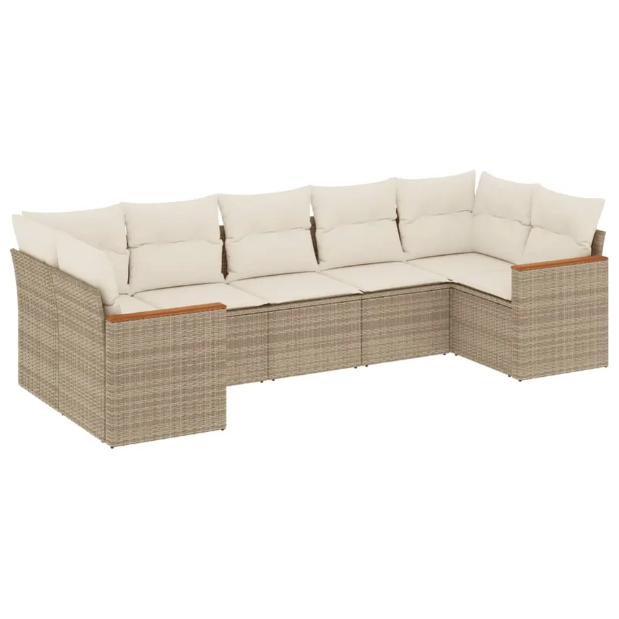 Salon de jardin avec coussins 7 pcs beige résine tressée - 2