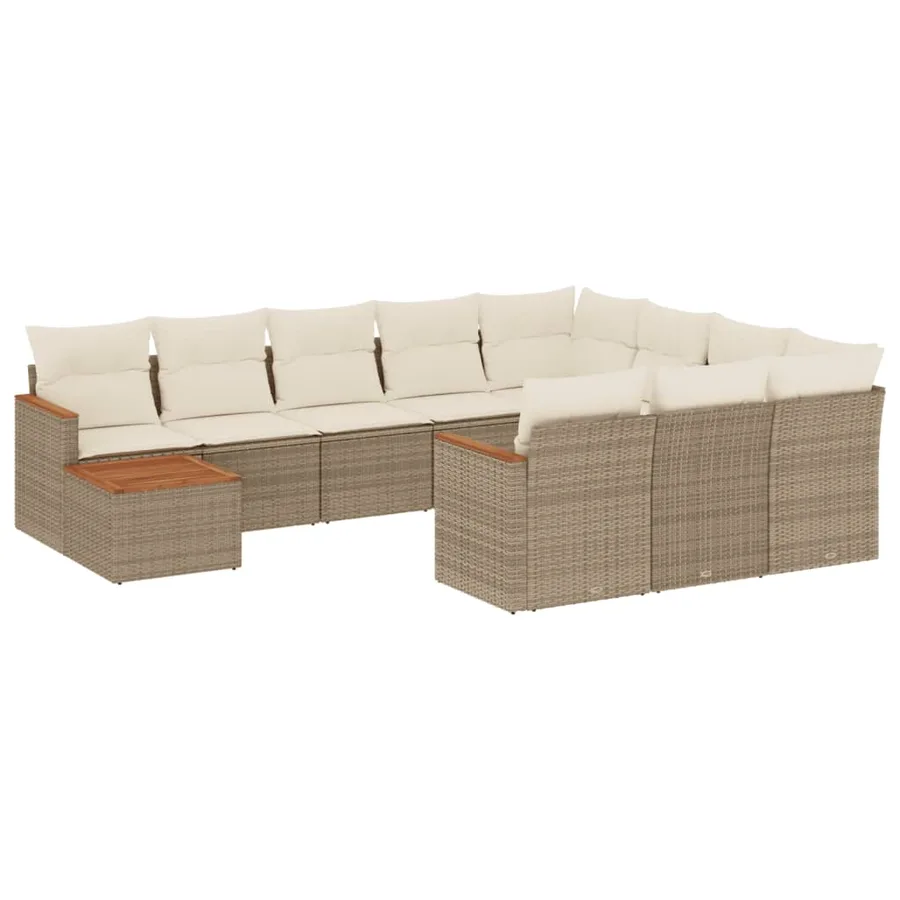Salon de jardin 11 pcs avec coussins beige résine tressée - 2